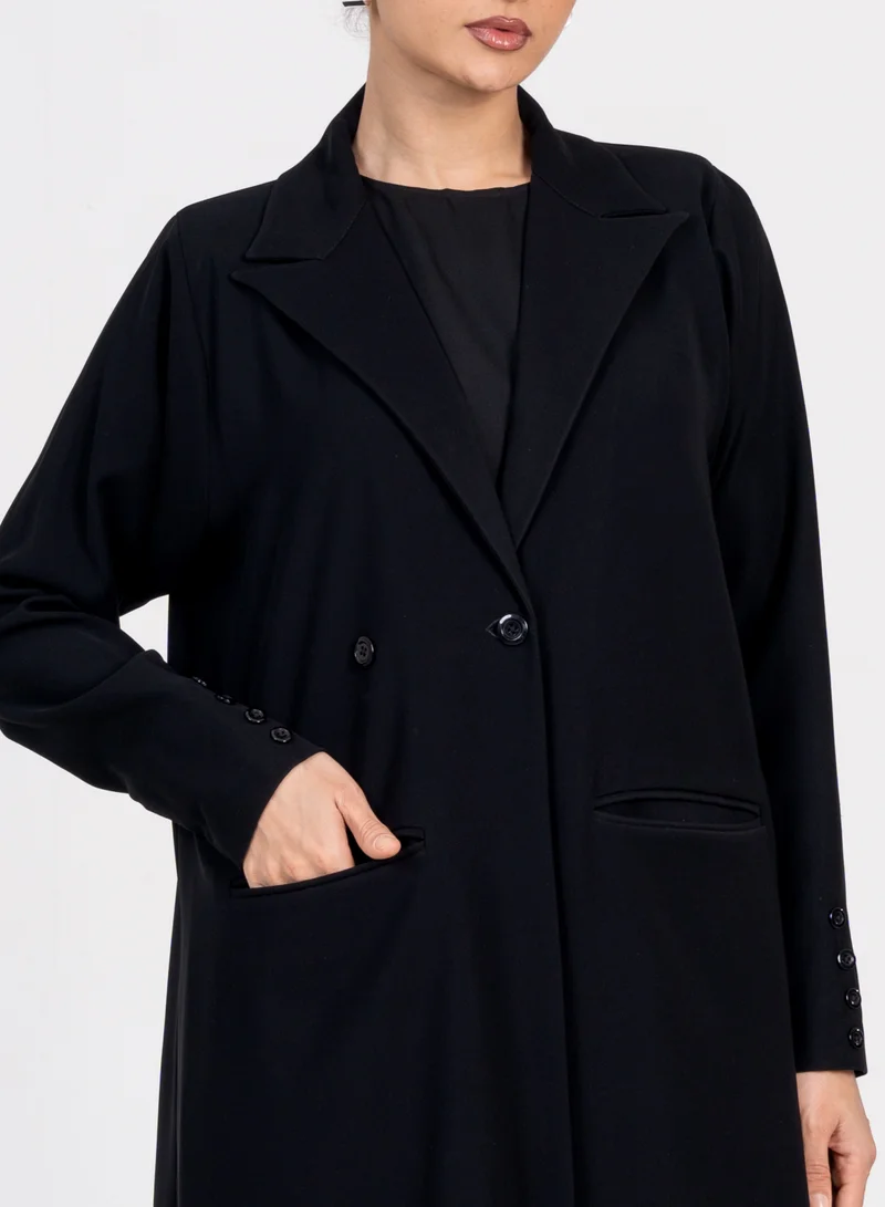 Rosette Abaya Luxury Blazer Style Abaya with Collar &amp; Button Design